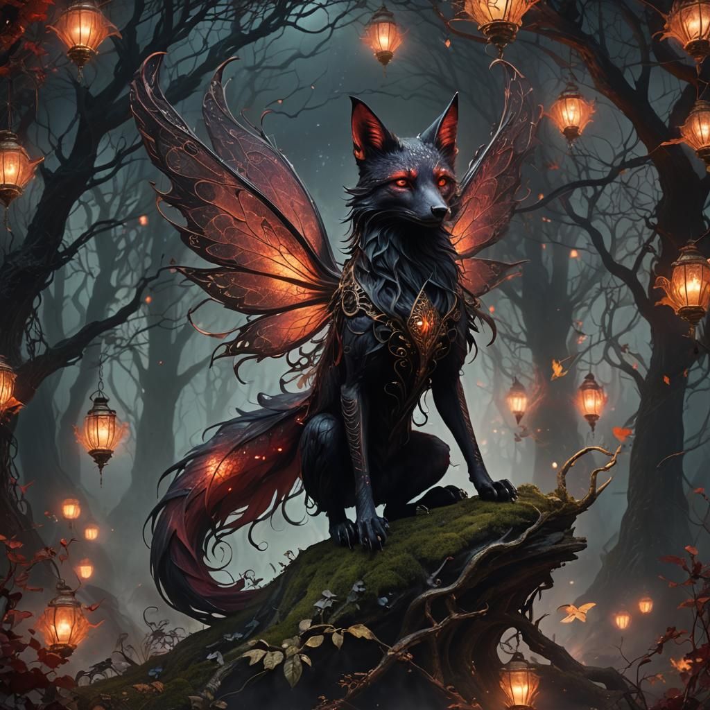 Fairy and Nine-Tailed Fox in Gothic Style
