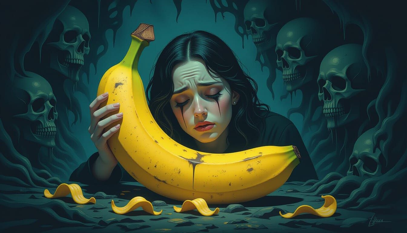 Surreal Banana in Despair: Nightmarish Shadow Landscape