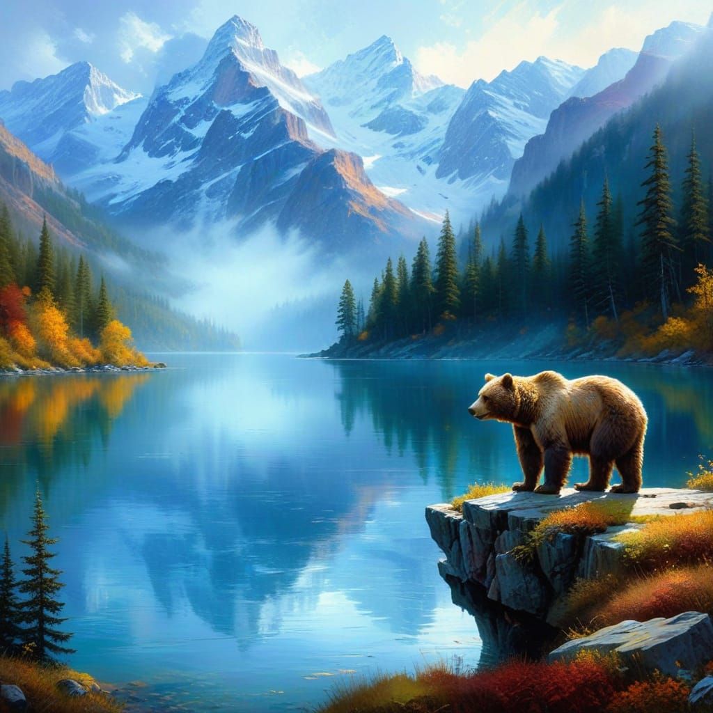 Majestic Brown Bear in Autumnal Landscape