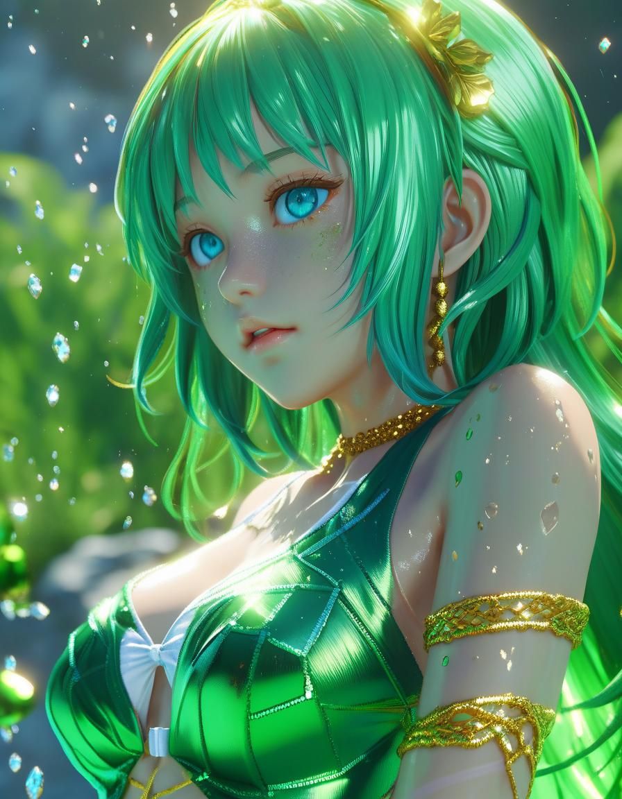 Green-Haired Anime Girl in 3D Art Style