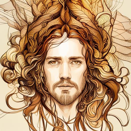 Jesus Portrait with Golden Outlines in Digital Art