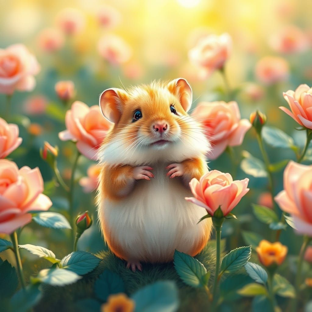 Hamster in Whimsical Rose Garden