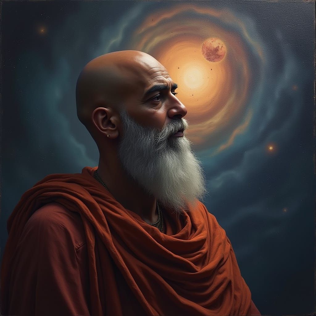 Ancient Indian Philosopher Lost in Cosmic Contemplation