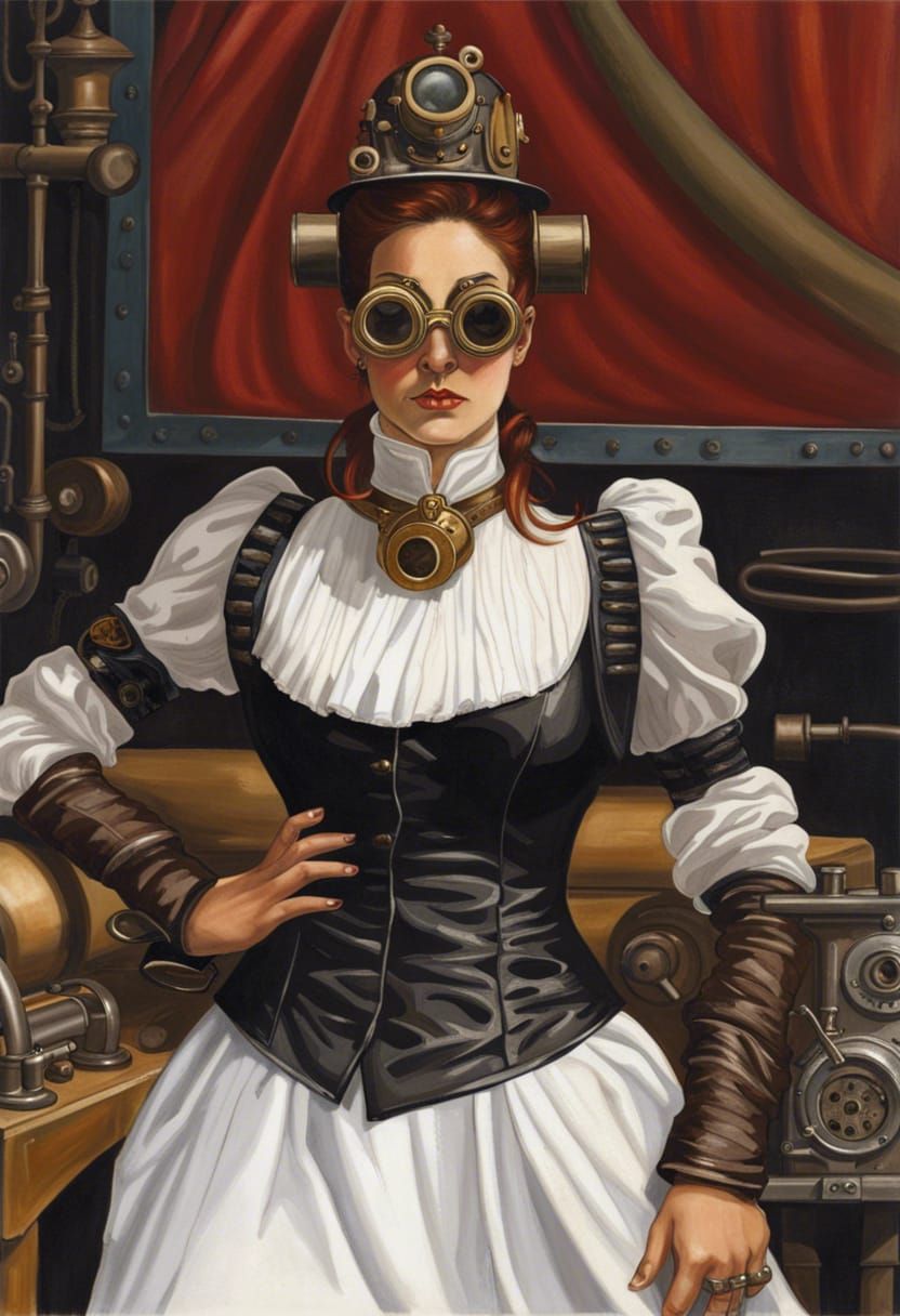 Steampunk Woman Portrait in Pre-Raphaelite Style