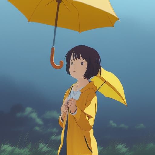 Girl in Yellow Raincoat: Studio Ghibli Anime Visual