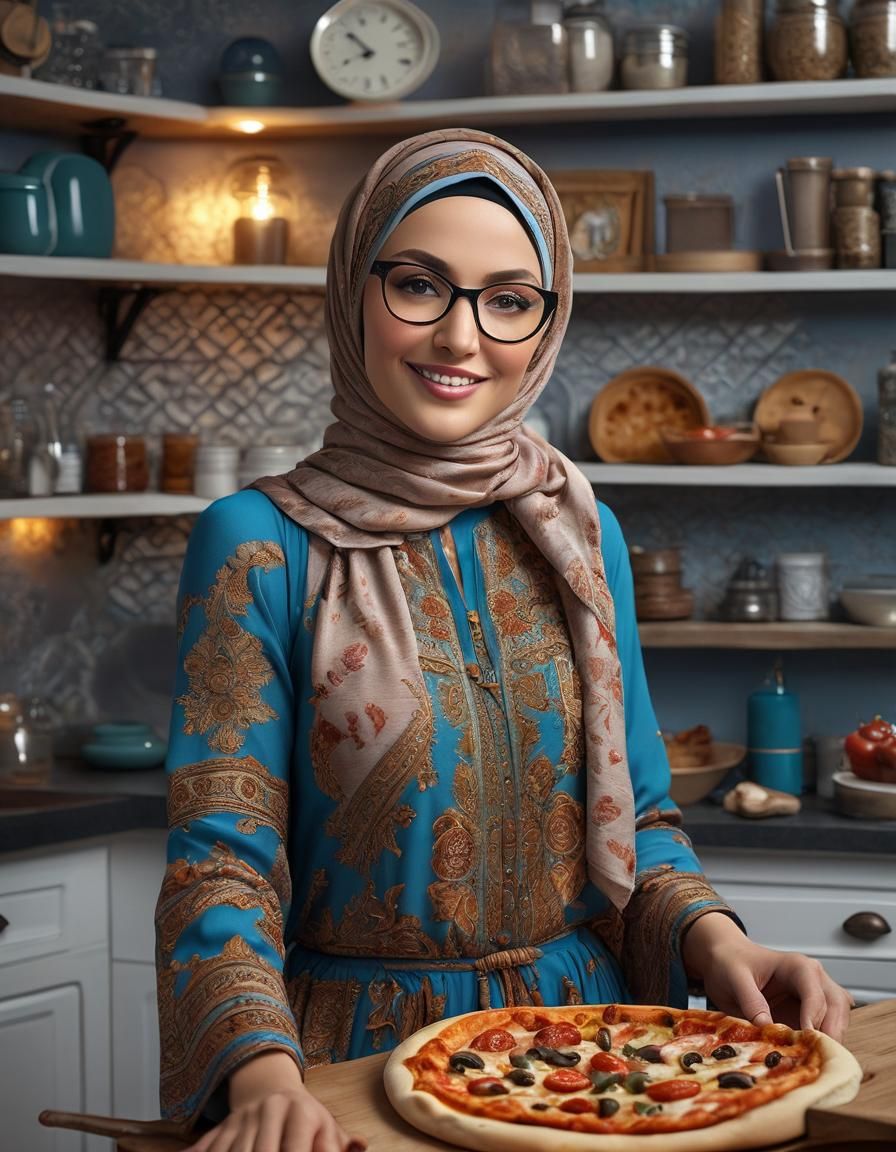 Confident Woman Makes Pizza in Modern Kitchen