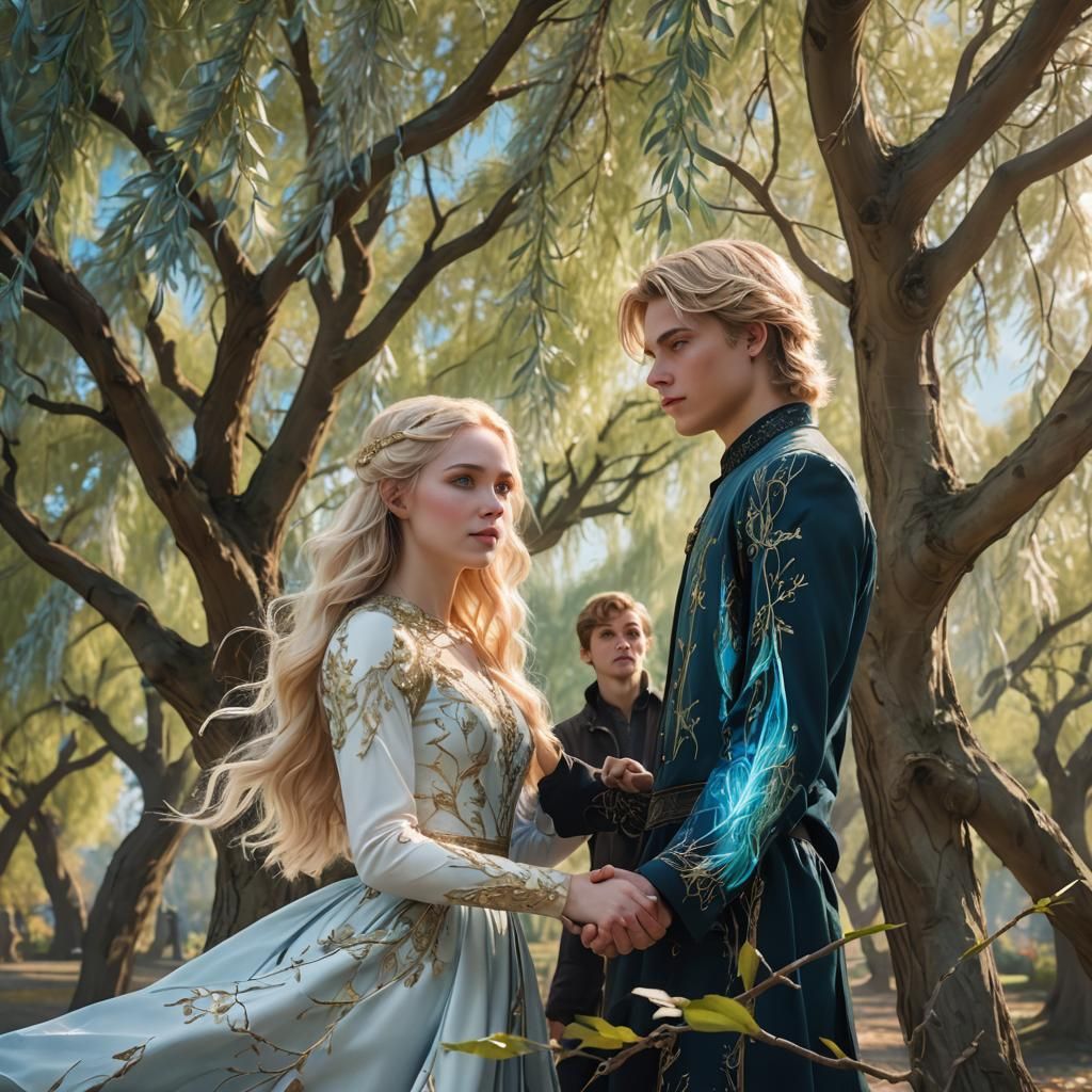 Fantasy Art: Teenagers Under Willow Tree in Matte Painting