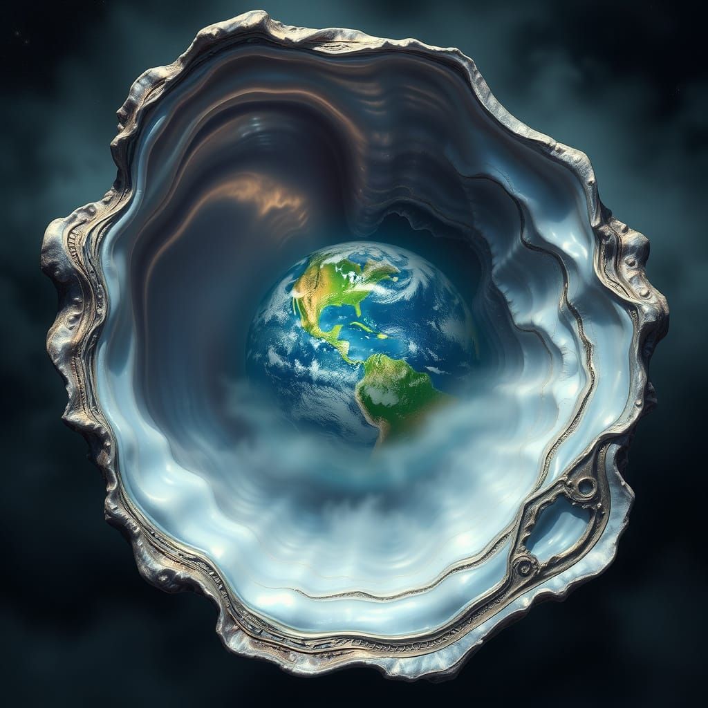 Dreamlike Earth in Iridescent Oyster Shell