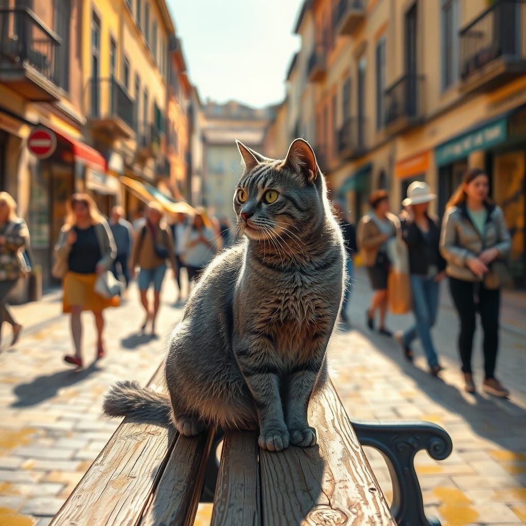 Regal Feline Seeks Serenity in Bustling Town Square