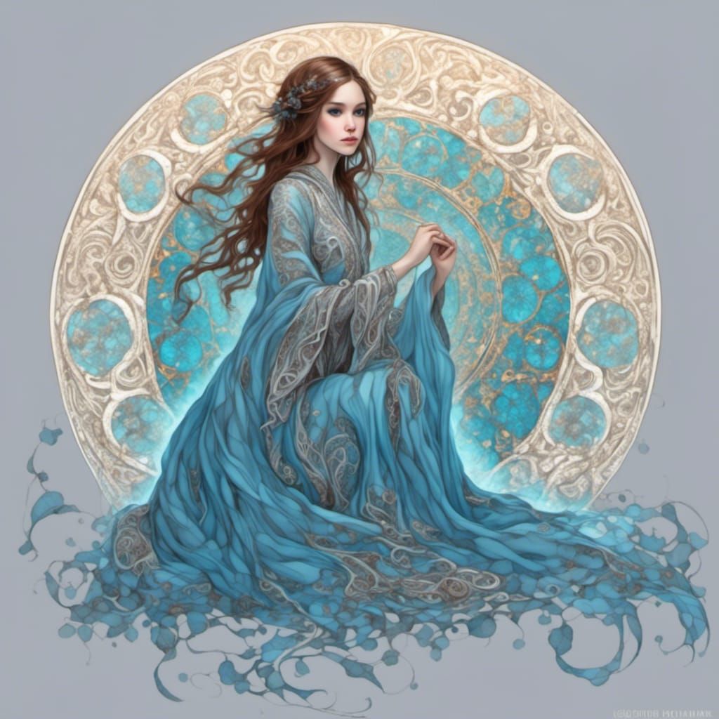 Girl in Fractal Lace Robe: Intricate Detailed Image