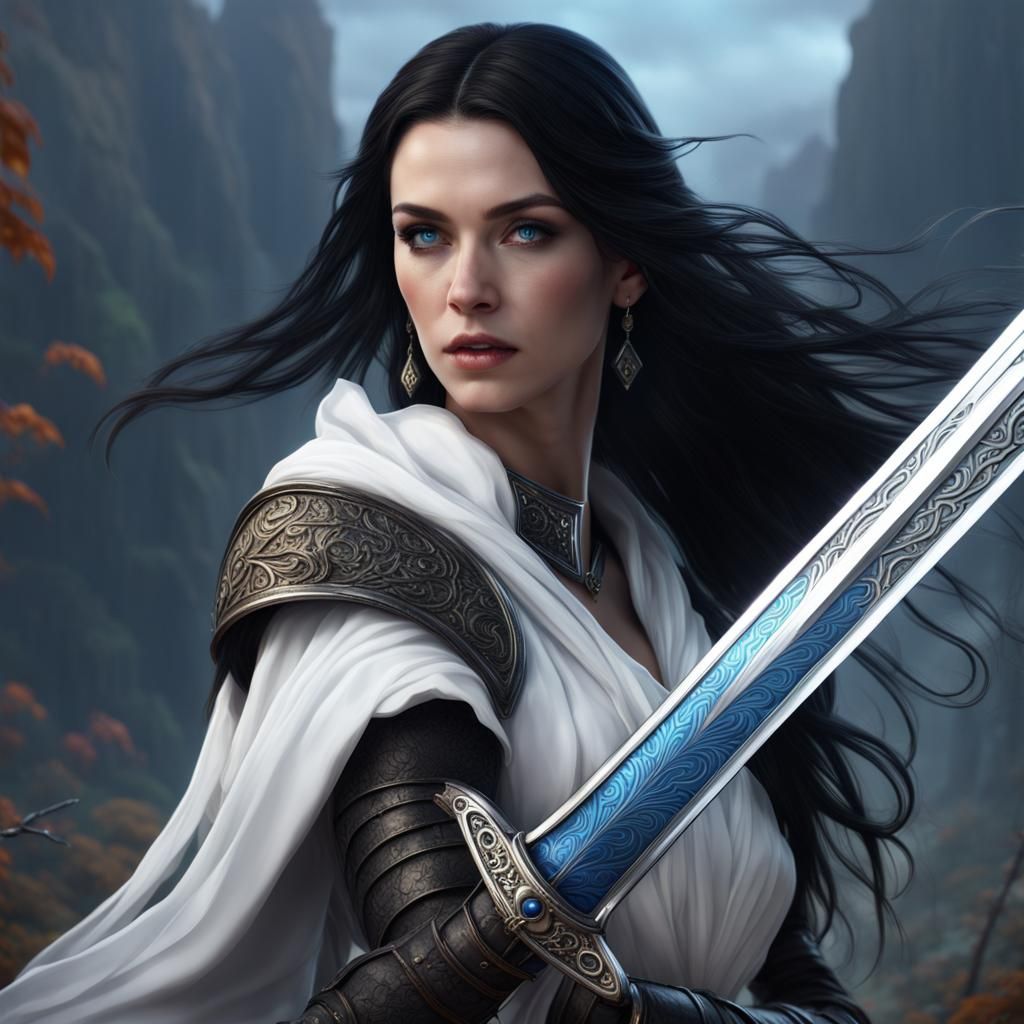 Noble Woman with Sword: Detailed Matte Painting