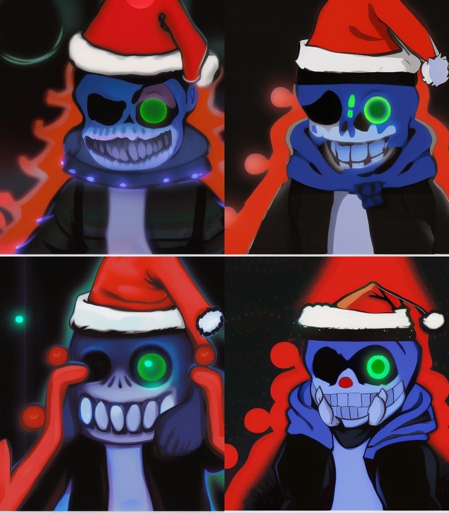 Sans in Santa Hat with Glowing Eye