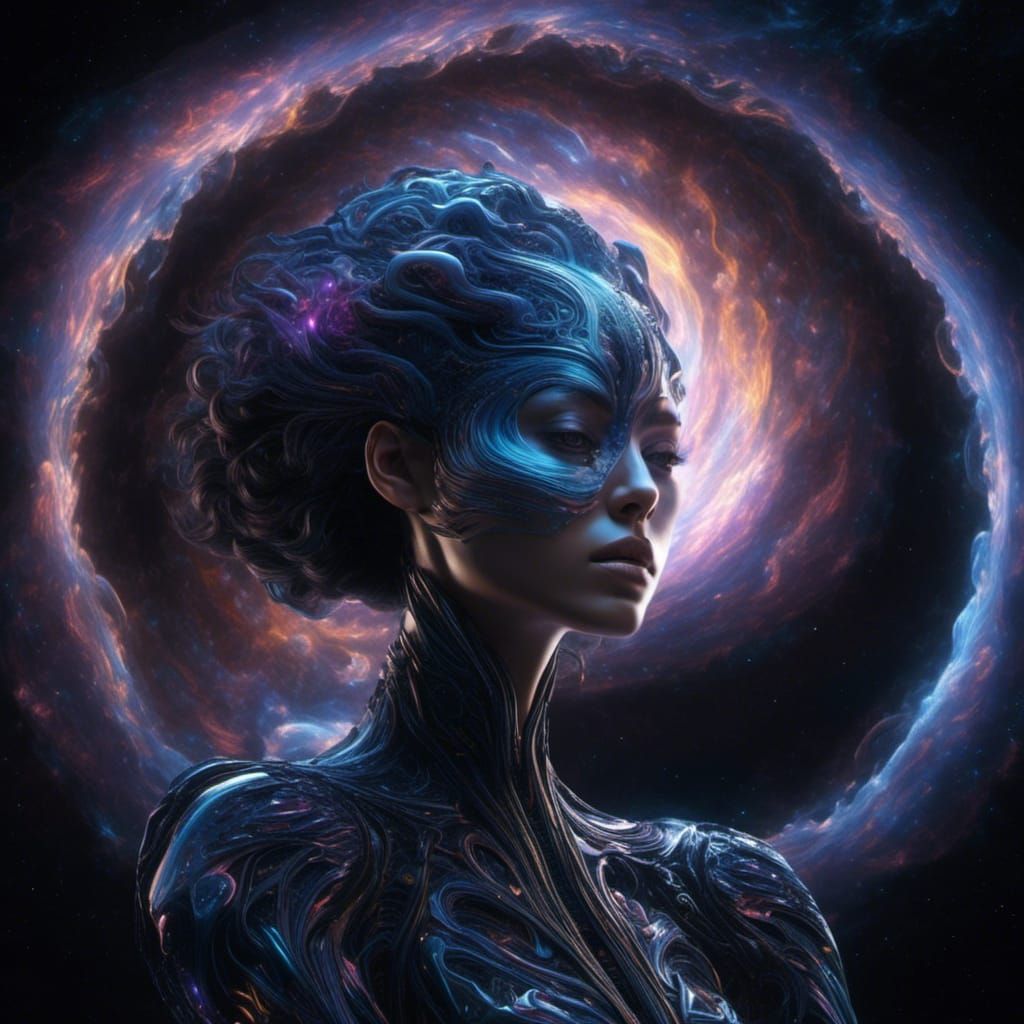 Nebula Woman in Cosmic Embrace: 8K CGI Render