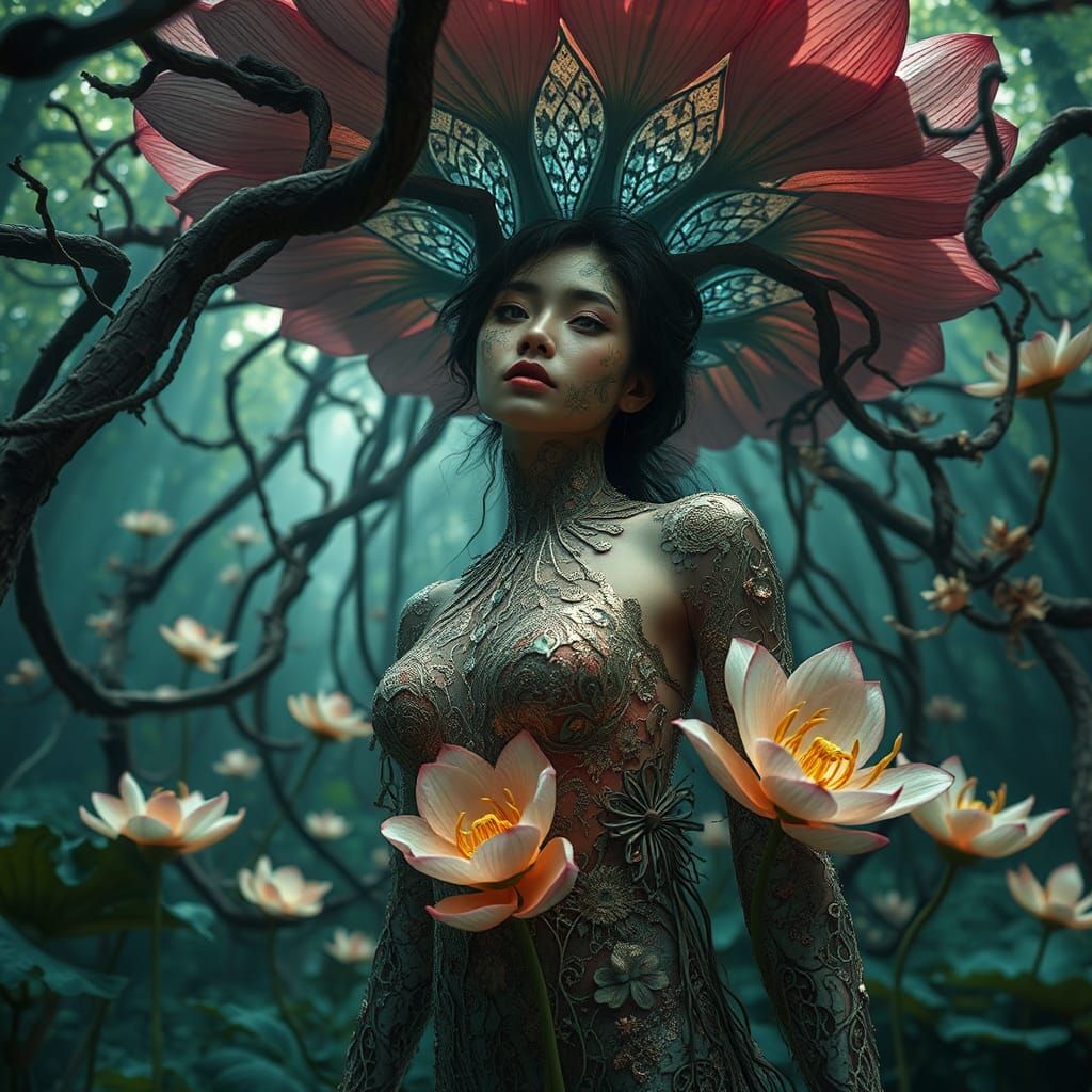 Lotus-Human Hybrid in Mycelium Network