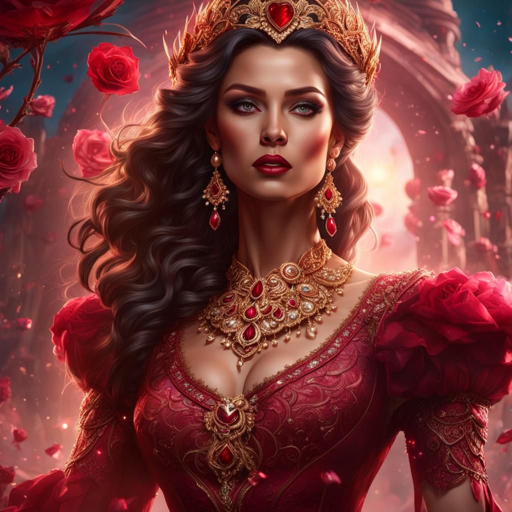 Woman in Red Dress with Diamond Necklace