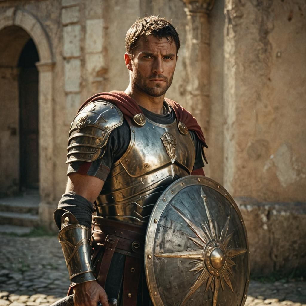Epic Roman Warrior in Bronze Armor