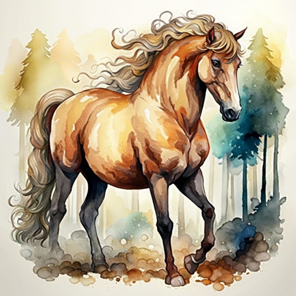 Centaurs in Forest: Greek Mythology in Watercolor Style