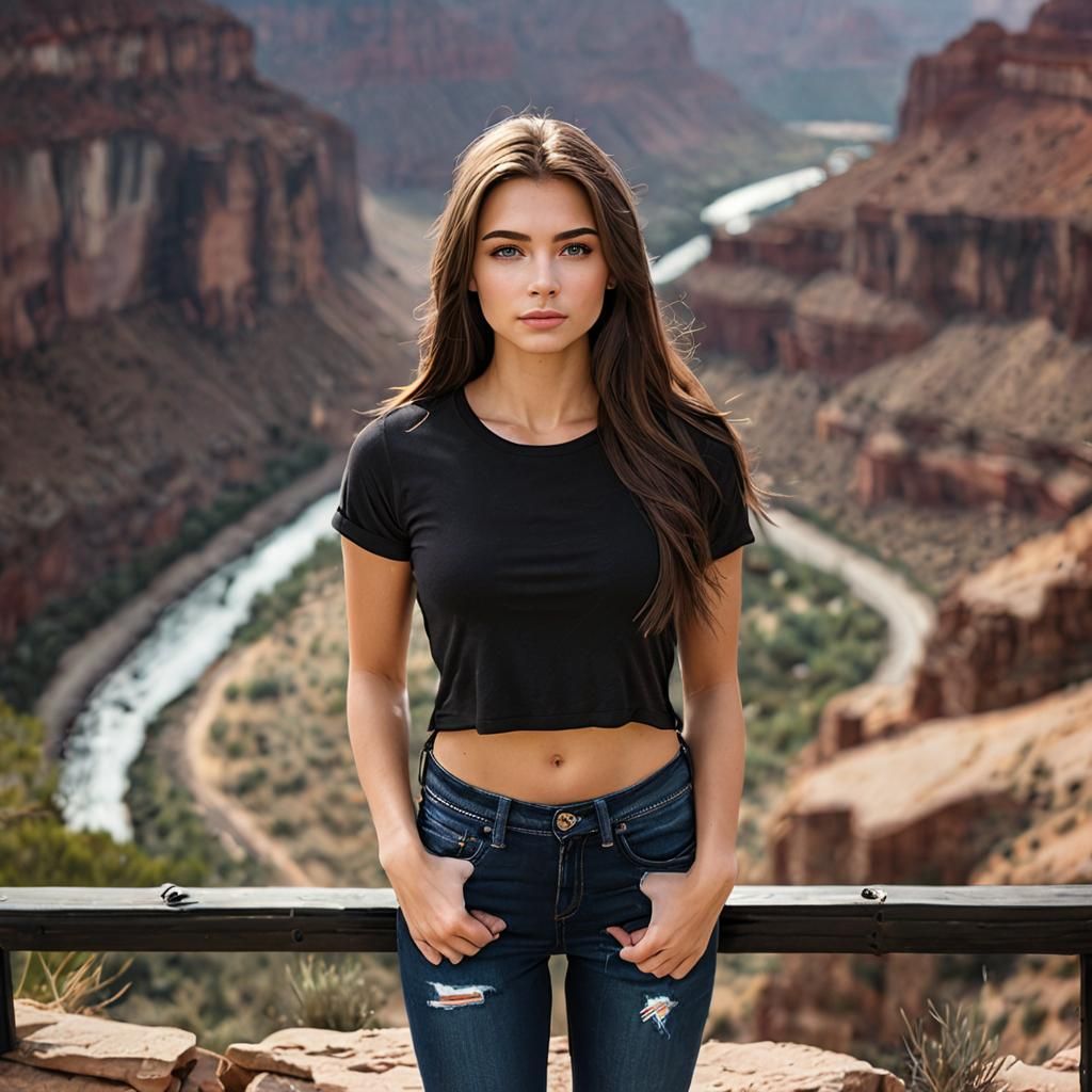 Teen Girl with Blue Eyes Against Canyon Backdrop