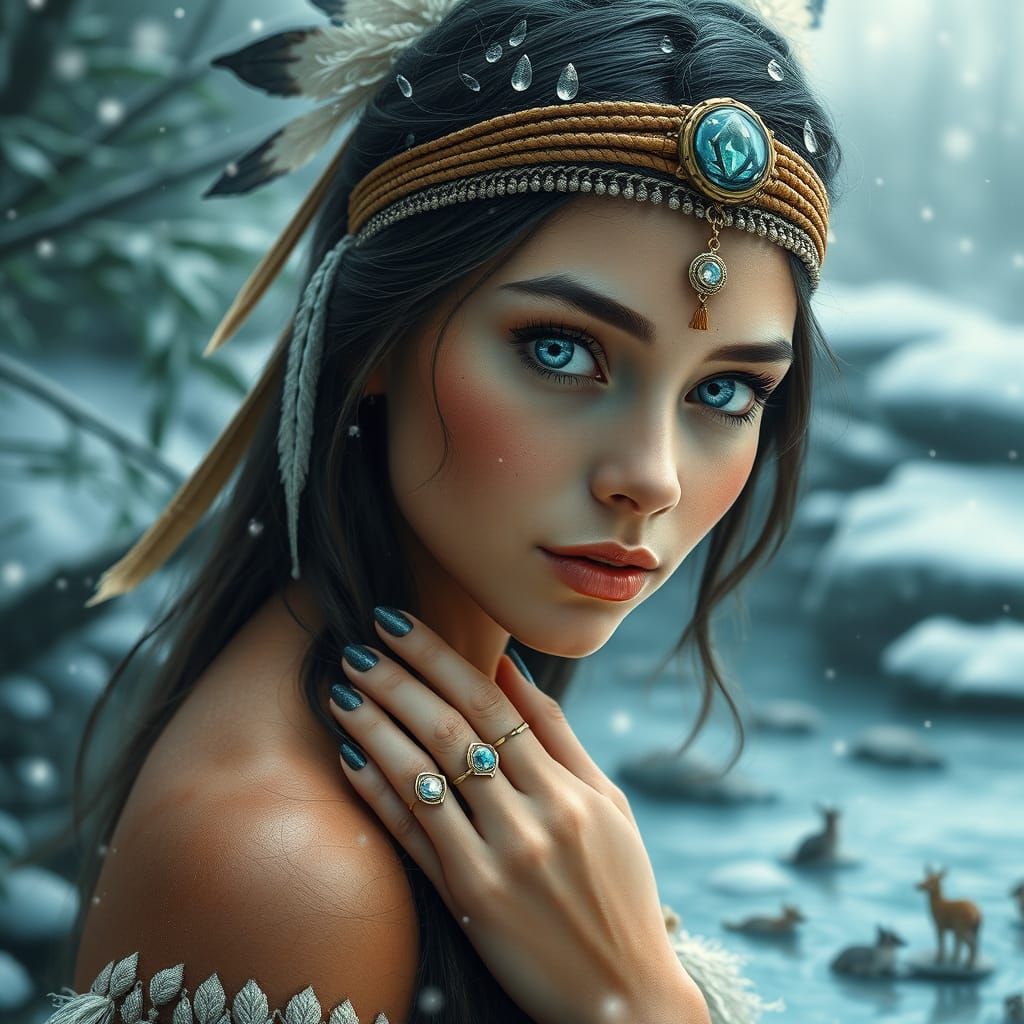 Mystical Native Princess in Winter Wonderland