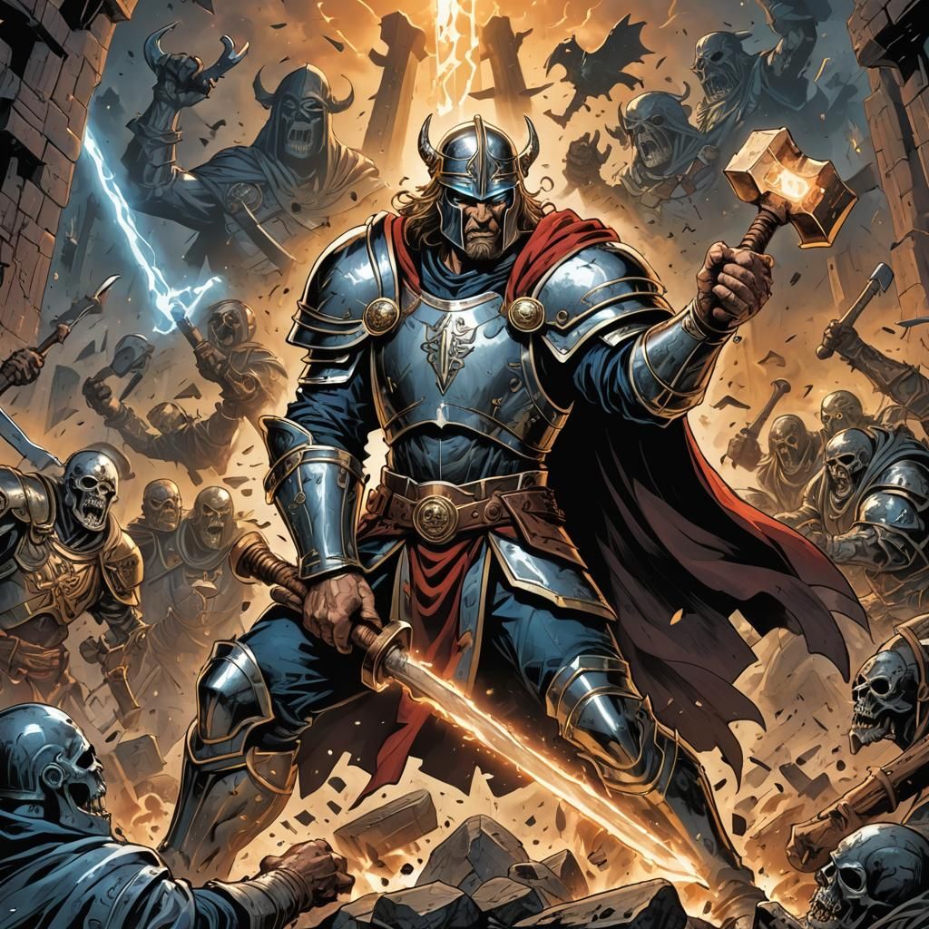 Paladin with Glowing Hammer in Undead Battle