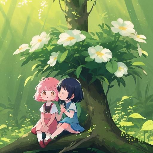 Cinematic Anime Scene of Two Figures in Sunlight