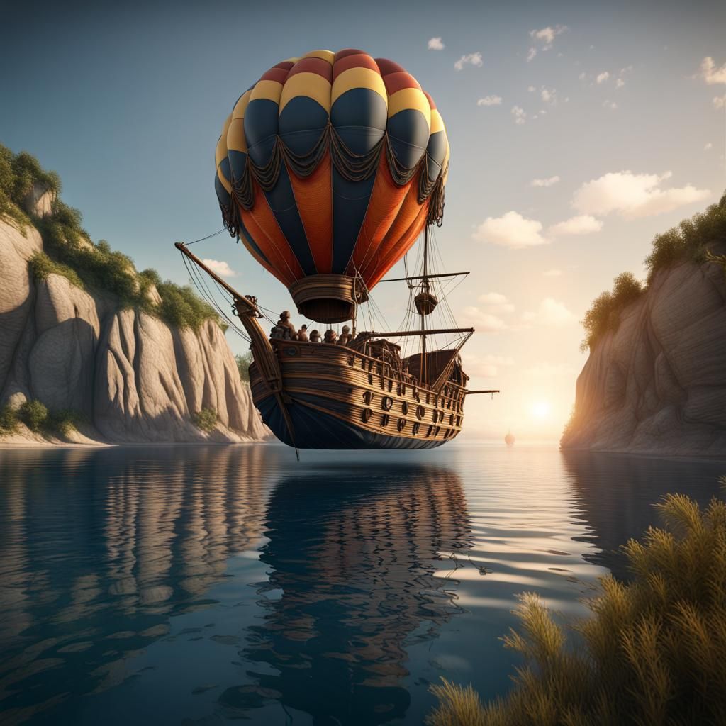 Fantastic Hot Air Balloon in Dark Fantasy Style