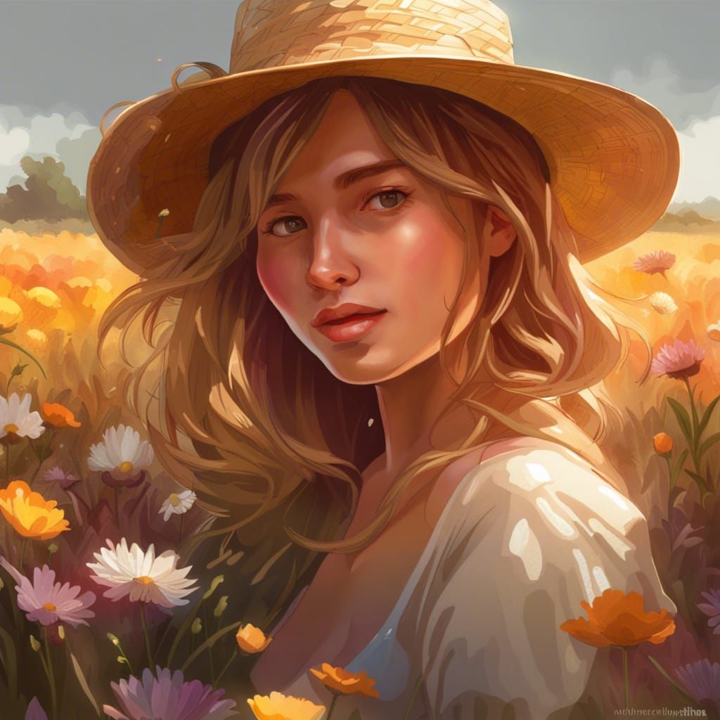 Girl in Flower Field: Hyperdetailed Artgerm-Inspired Portrai...