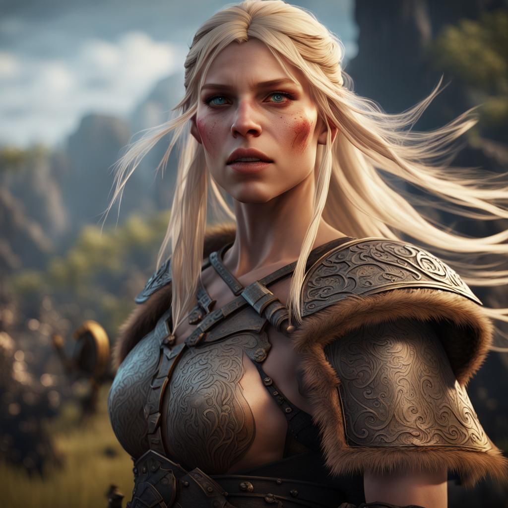 Blond Viking Girl on Battlefield: Fantasy Concept Art
