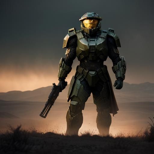 Battle-Worn Warrior in Golden Light: Cinematic Film Still