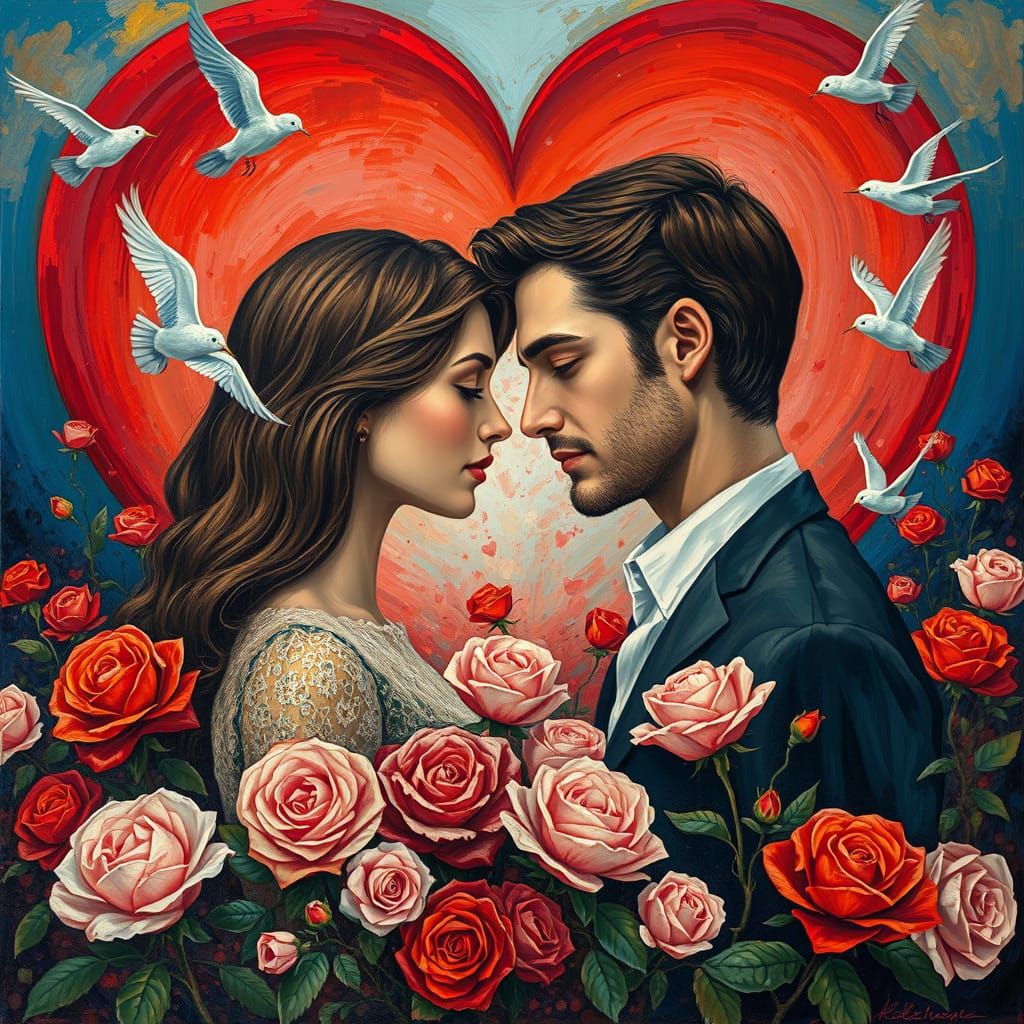 Whimsical Heart-Shaped Portrait in Neo-Impressionist Style