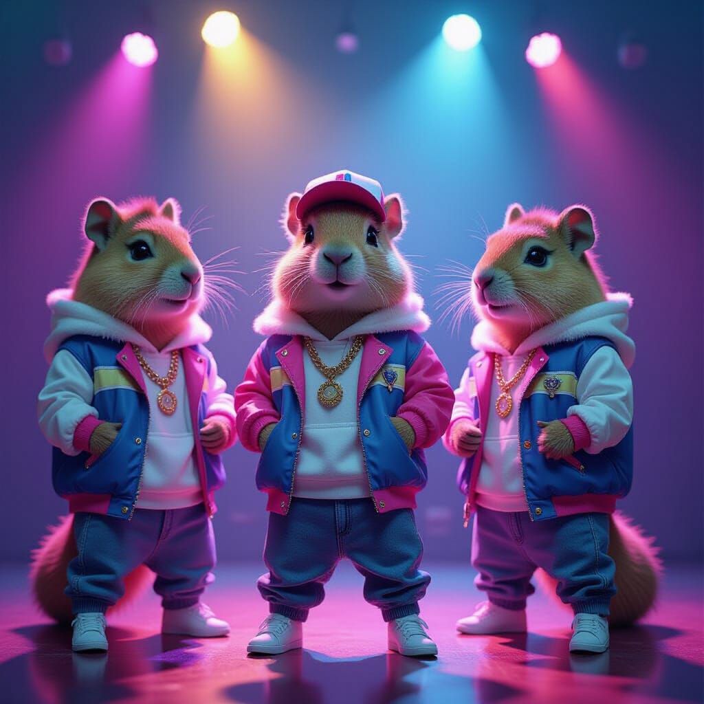 K-Pop Capybara Band on Colorful Stage