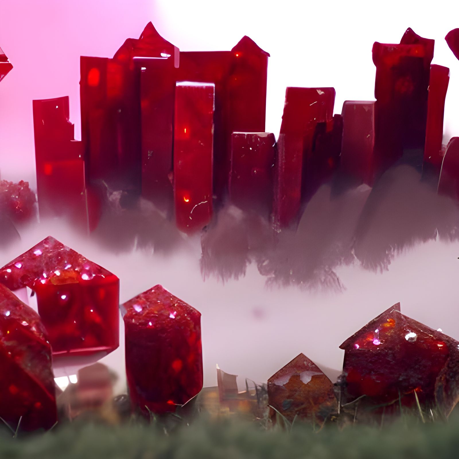 Hyperrealistic City of Red Ruby Houses