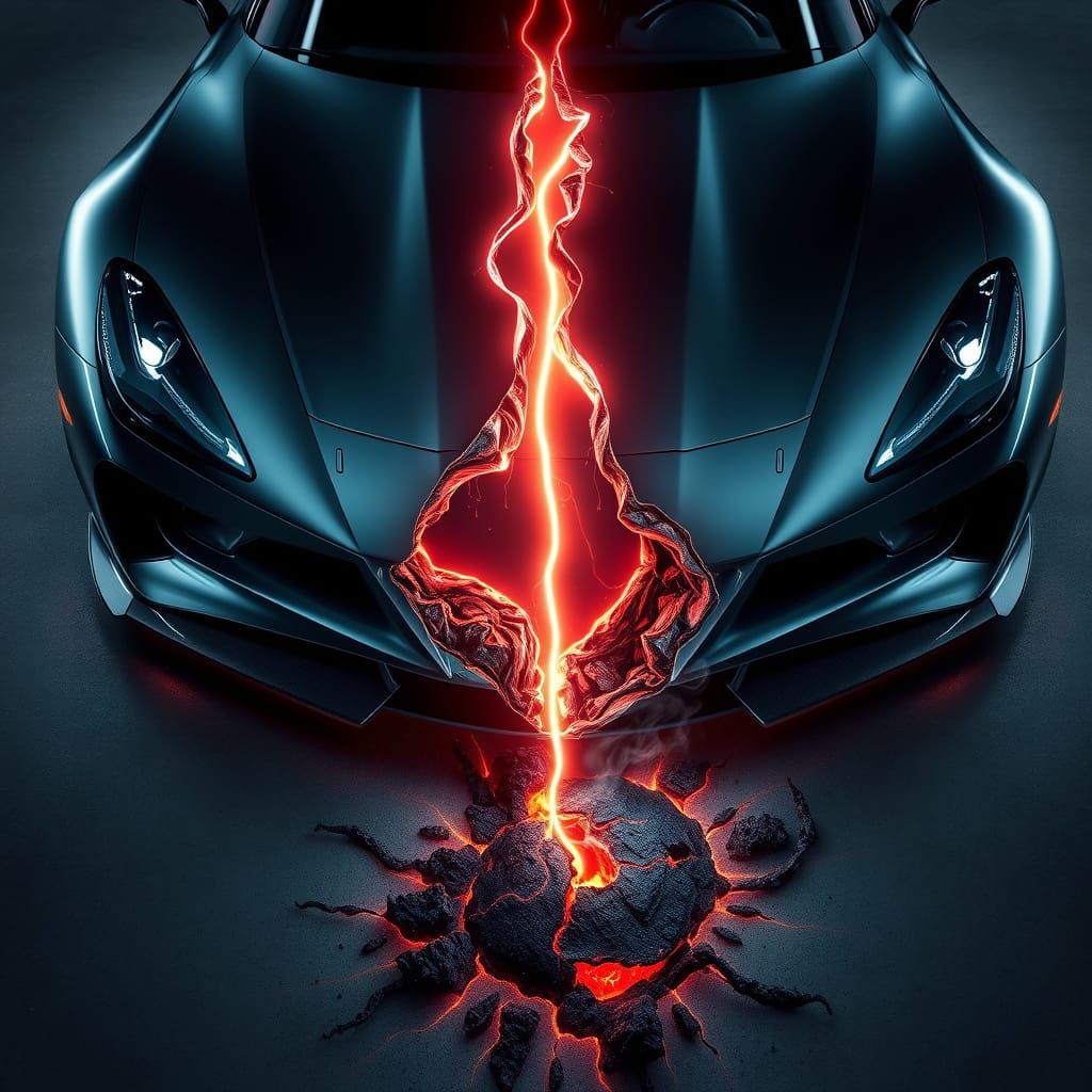 Sleek Car Sliced by Plasma Beam in Futuristic Digital Art