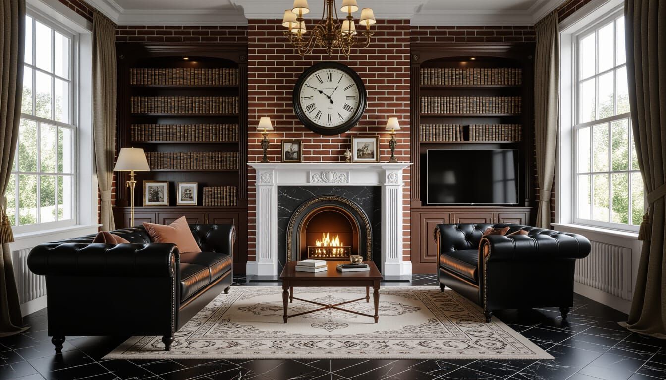 Victorian Living Room with Fireplace and Sofa