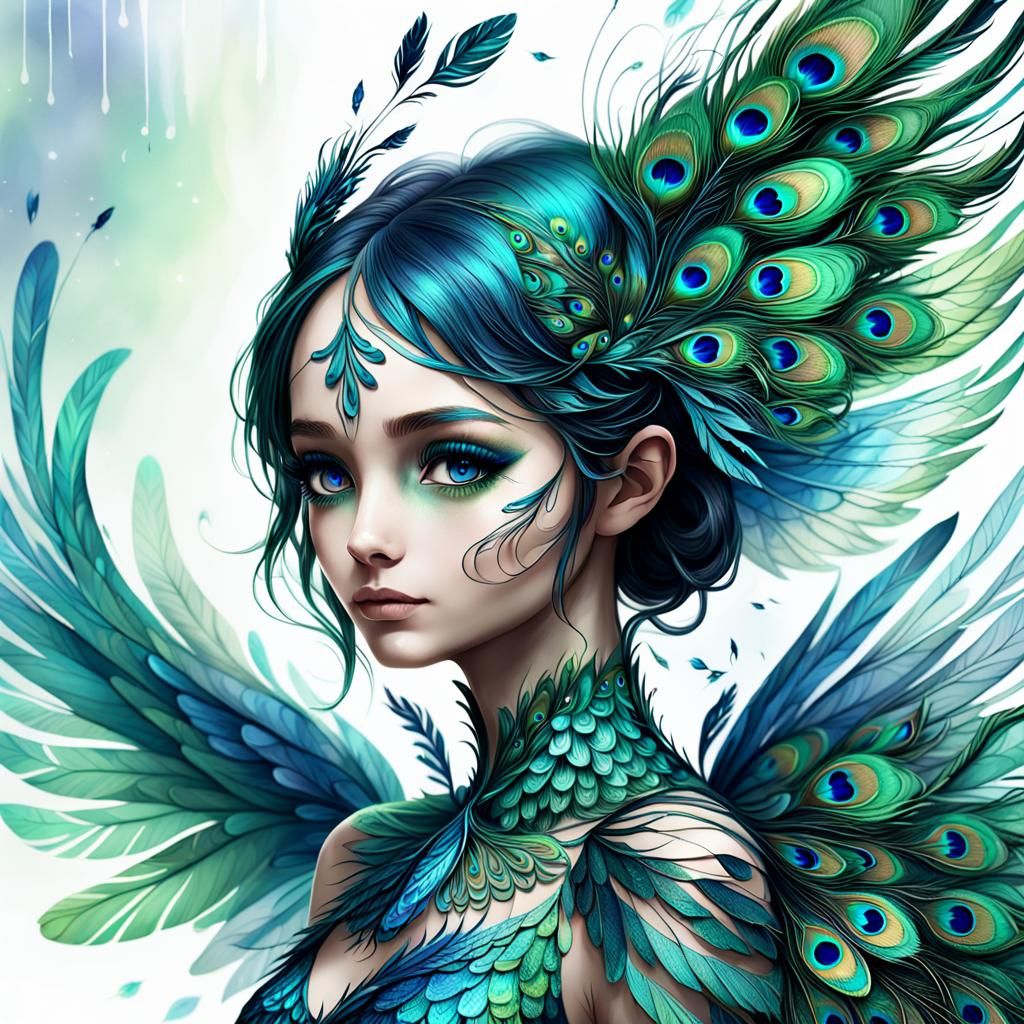 Fairy with Peacock Wings in Digital Art Style