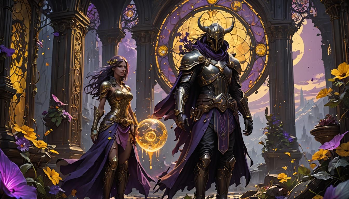 Dark Fantasy Figures in Purple and Yellow