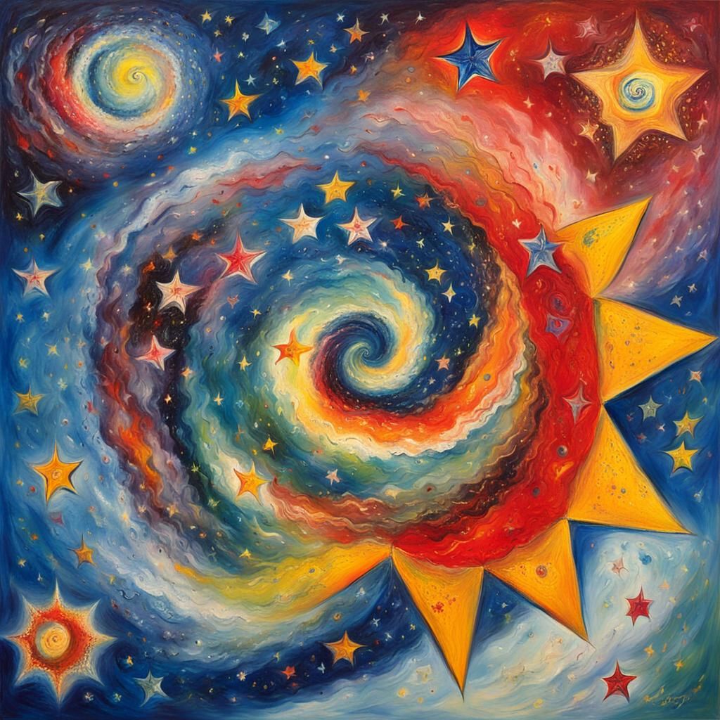 Dreamy Star Maelstrom in Naive Art Style