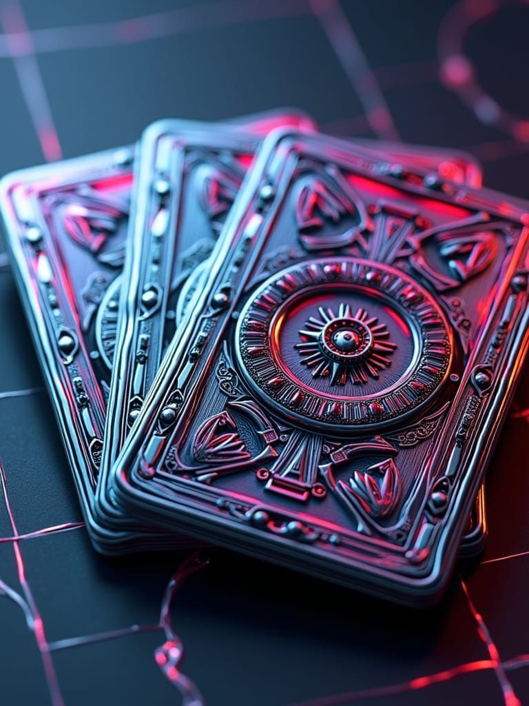 Futuristic Metallic Playing Cards in Sci-Fi Style