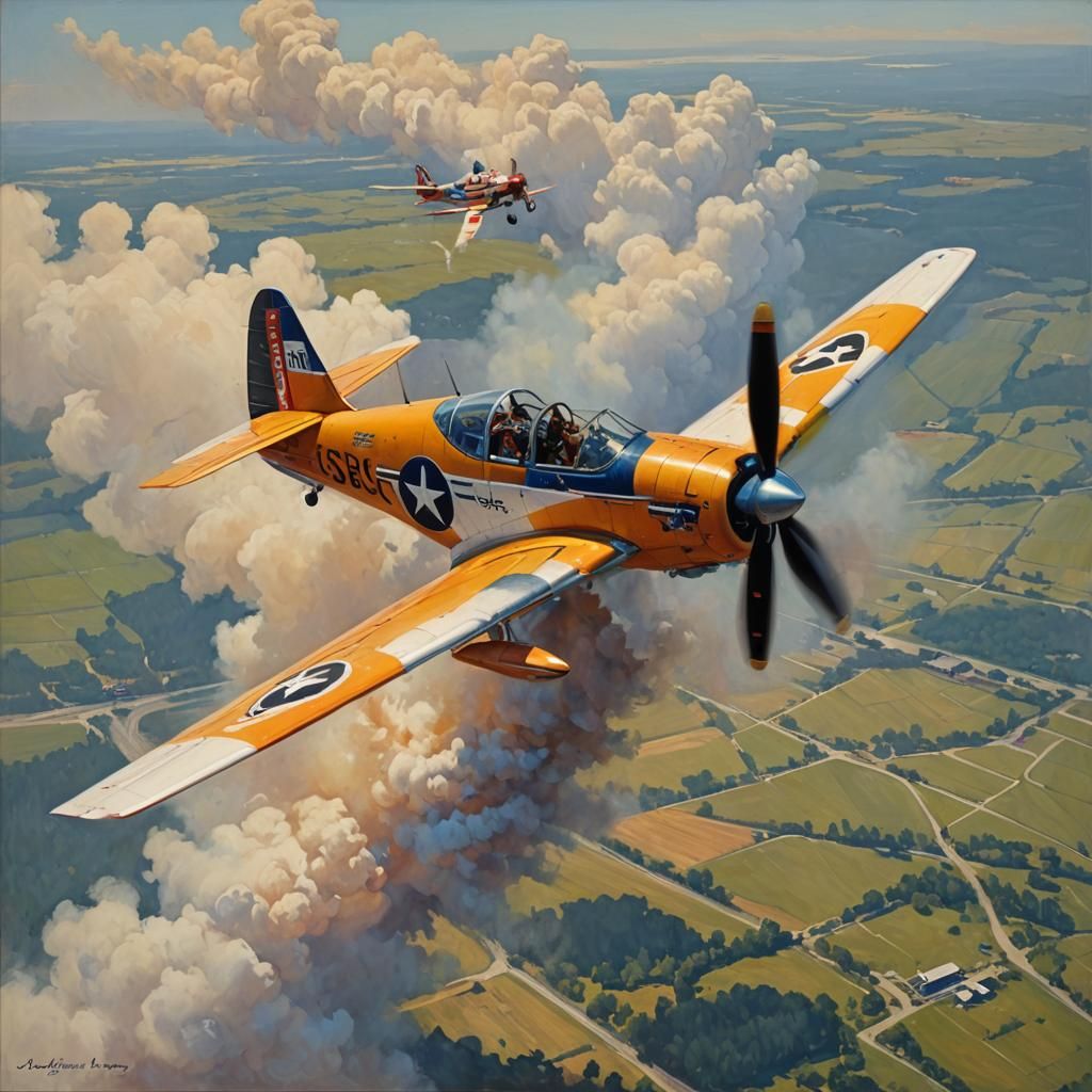 Stunt Plane in Flight: Oil Painting