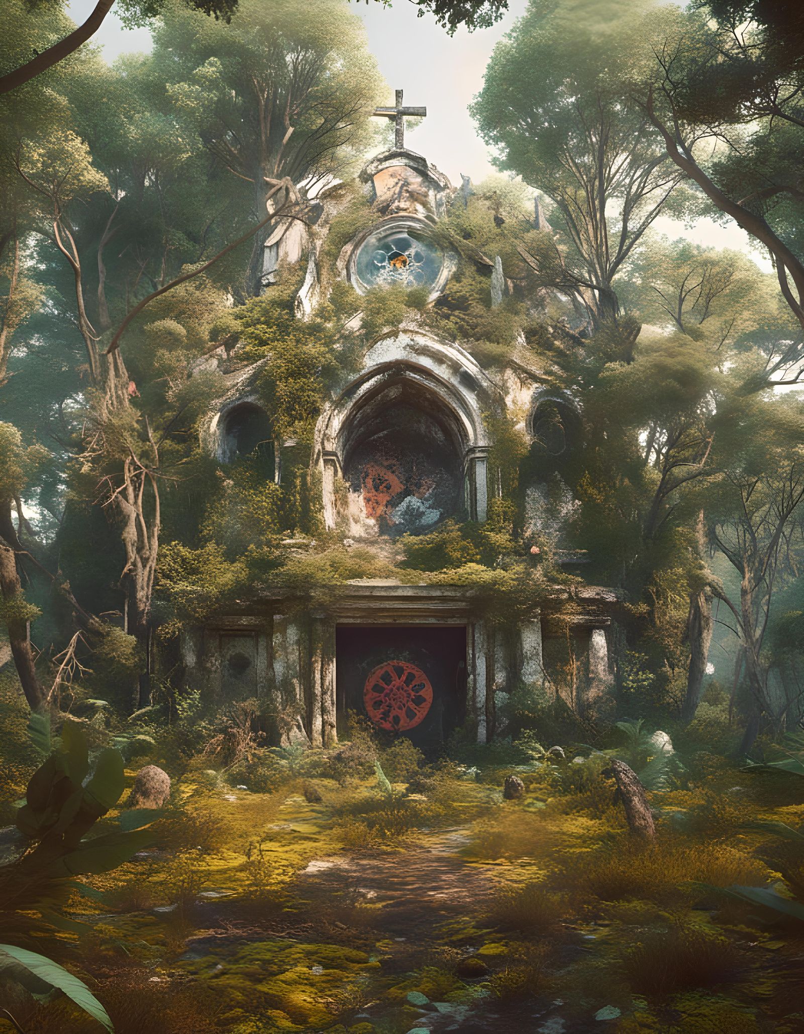 Abandoned Church Overgrown: Abstract Pop Art in 8K