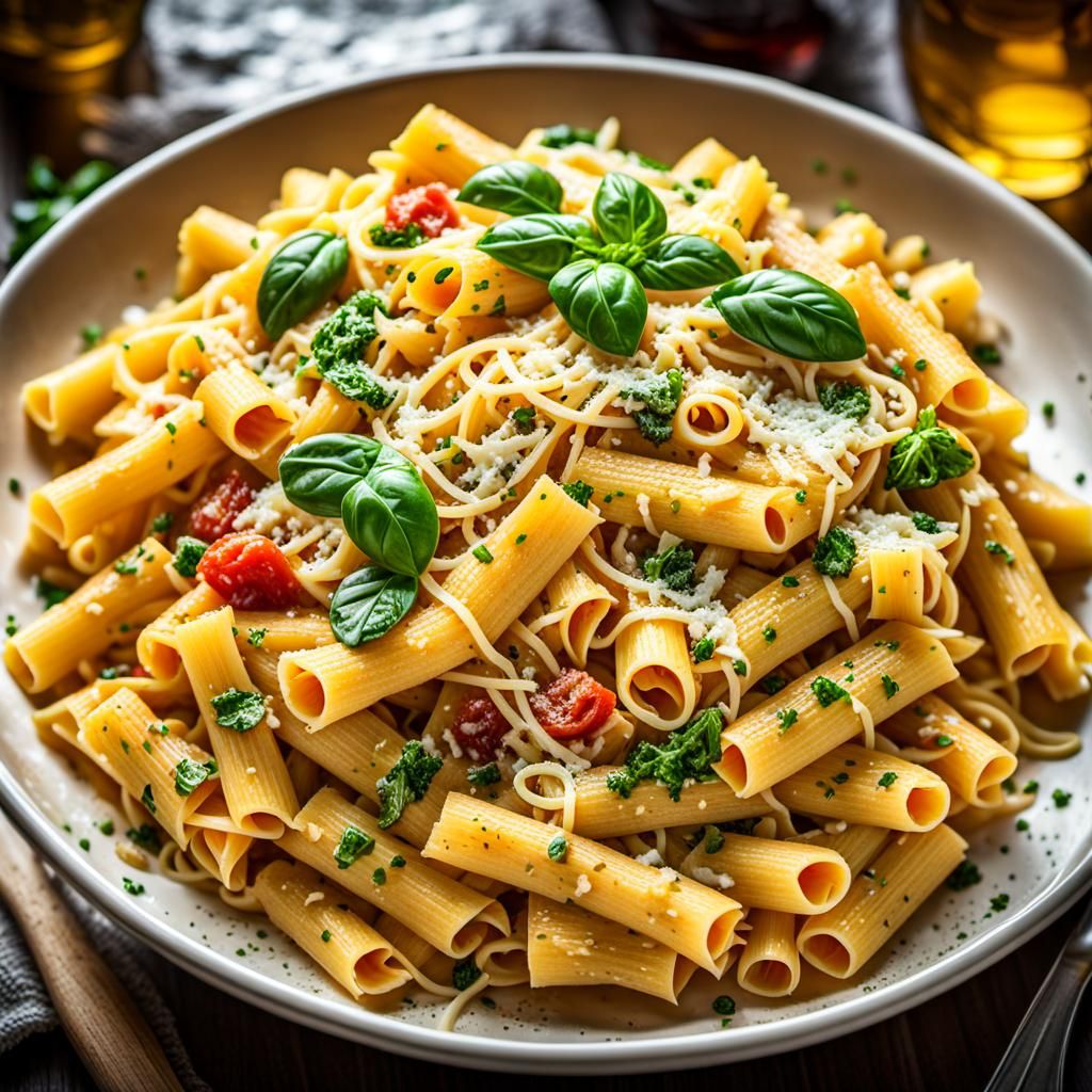 Hyperrealistic Pasta Bowl with Cheese