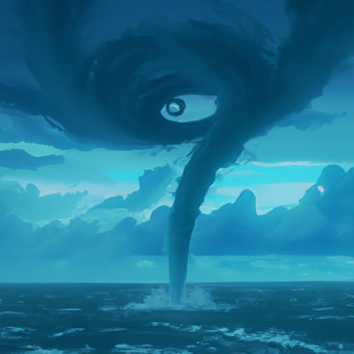 Tornado Over Ocean Dreamscape in Anime Style