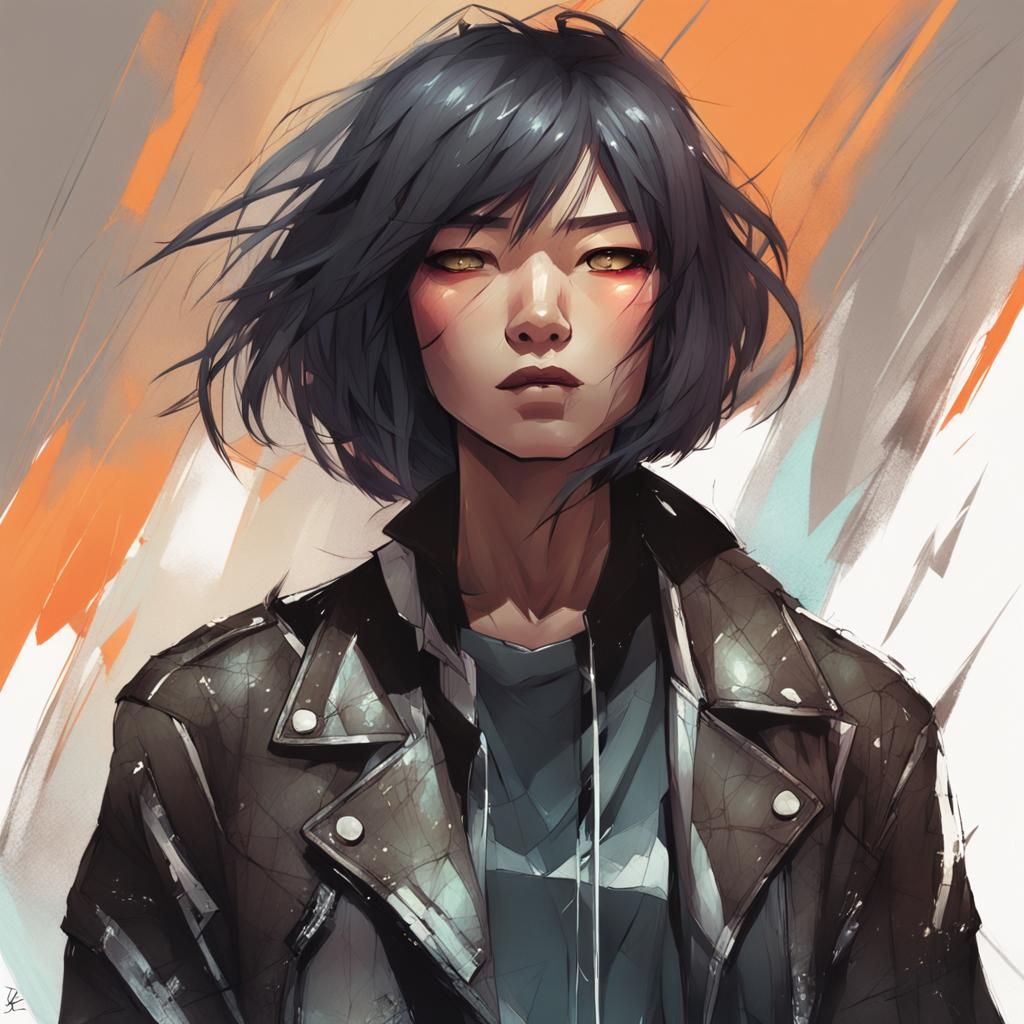 Dark Fantasy Woman with Marble Jacket, Digital Painting