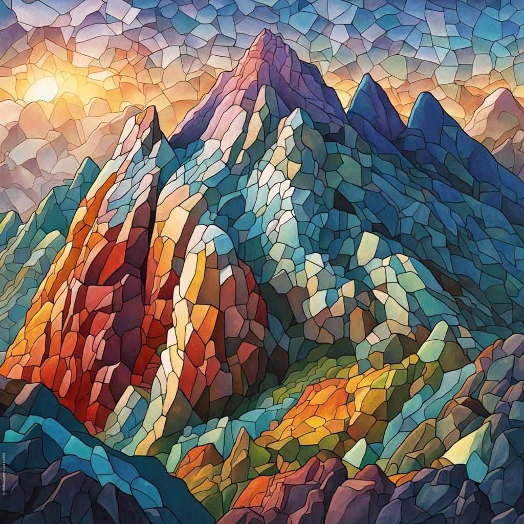 Vibrant Tiny Mosaic Landscape with Dramatic Lighting