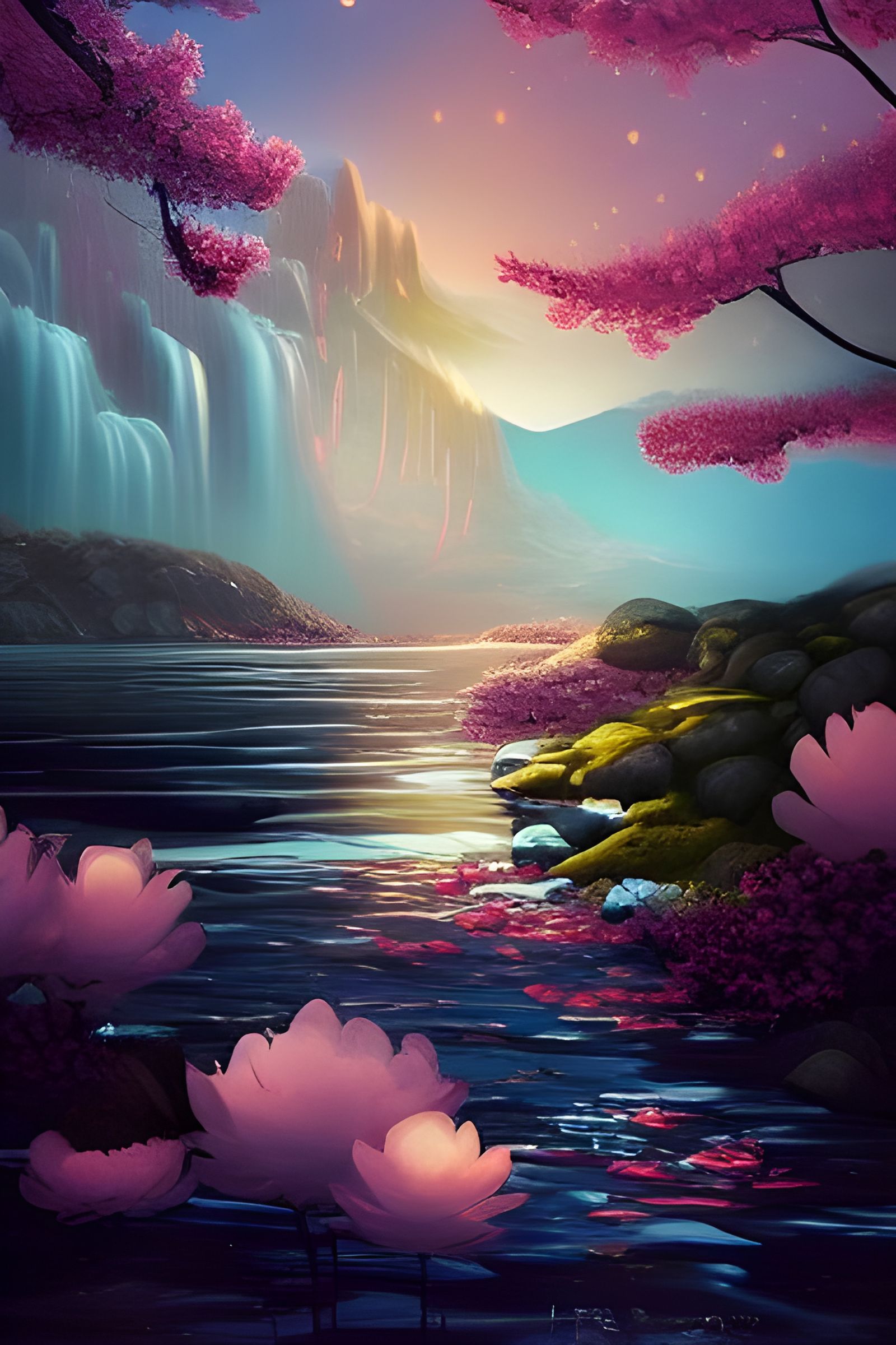 Astral Zen Garden with Cherry Blossoms: Fantasy Concept Art