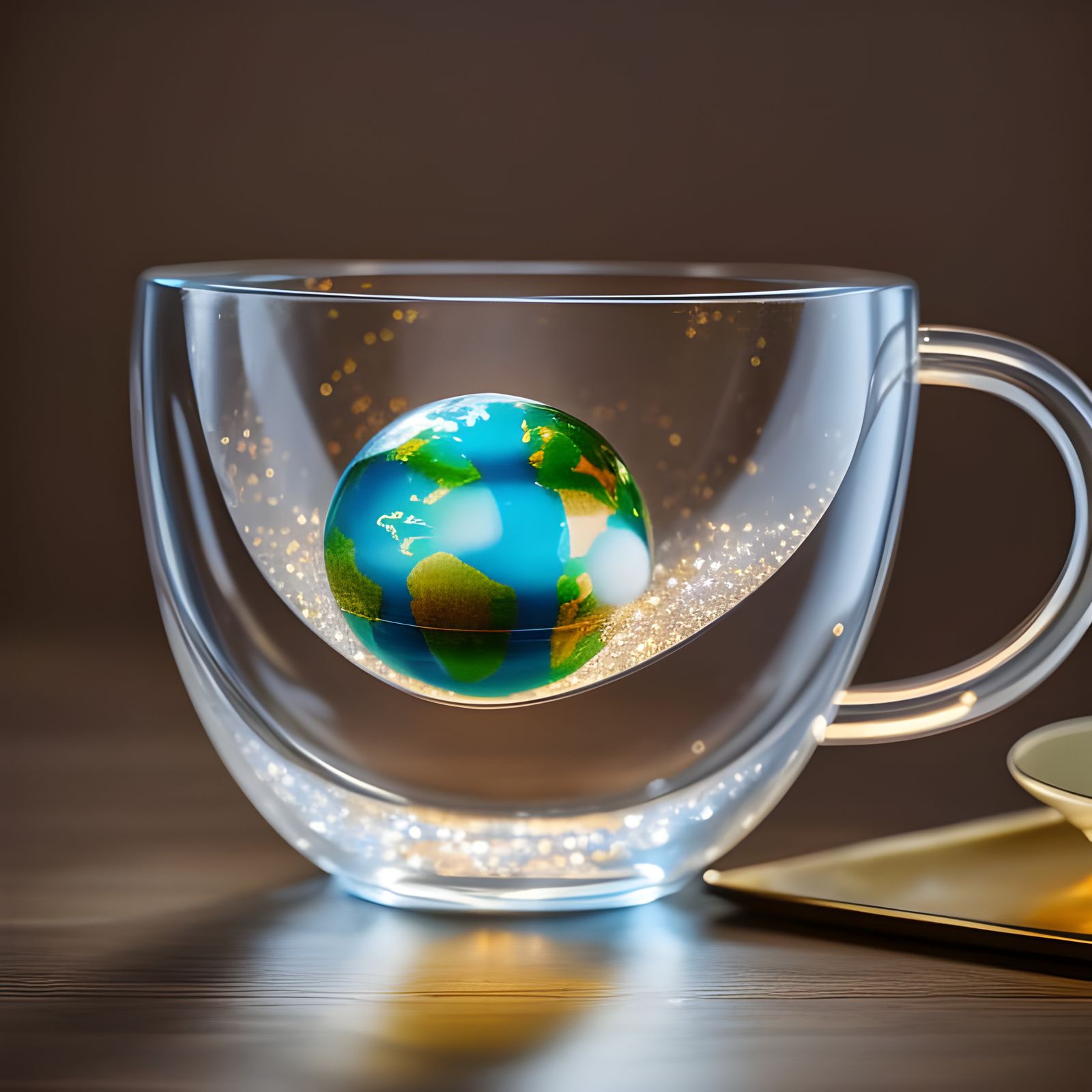 Glittering Earth in Teacup: Luxury Close-Up