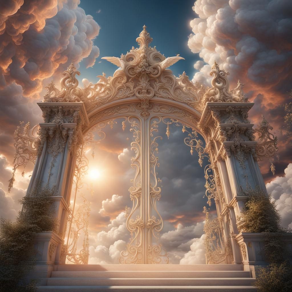 Ethereal Pearly Gates of Heaven with Angels