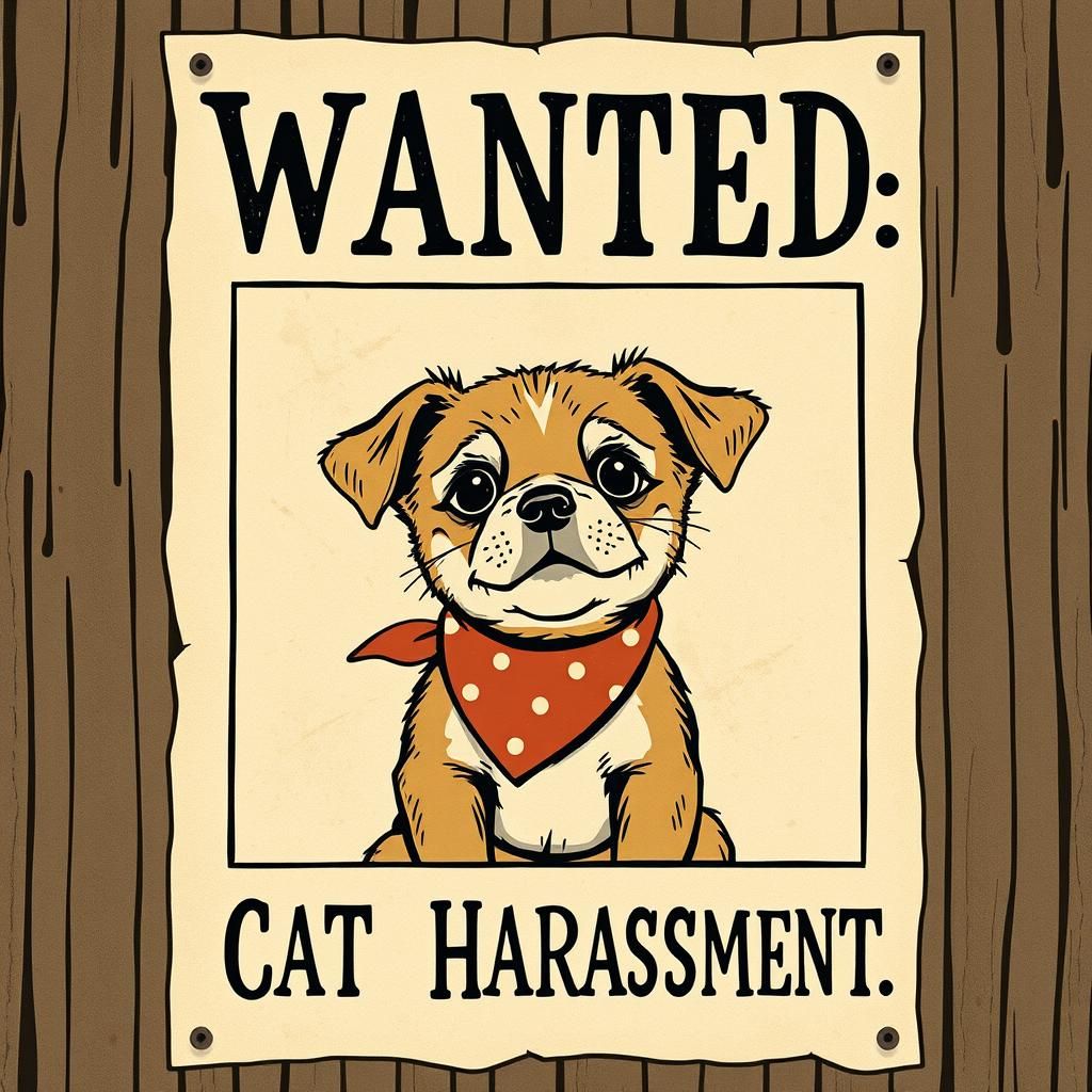 Vintage Woodcut: Mischievous Puppy Wanted Poster