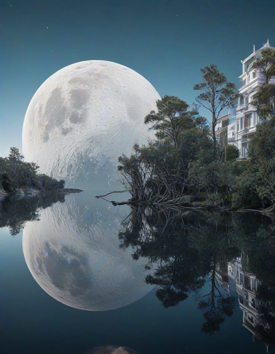 Cosmic City with Fractal Nature, Magical Realism Art