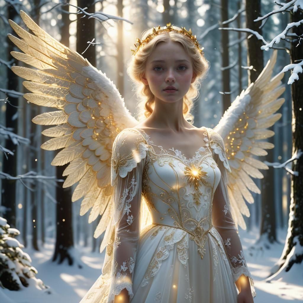 Christmas Angel in Woods: Digital Matte Painting